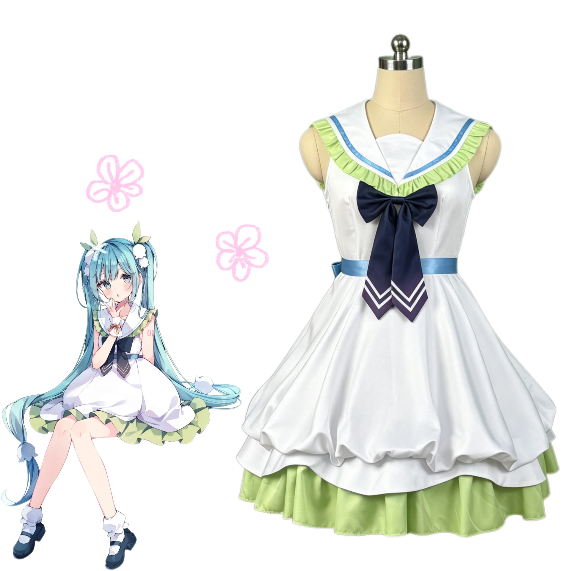

Anime Miku Cosplay Costumes Lily of the Valley Dresses Halloween Party Outfits For Women