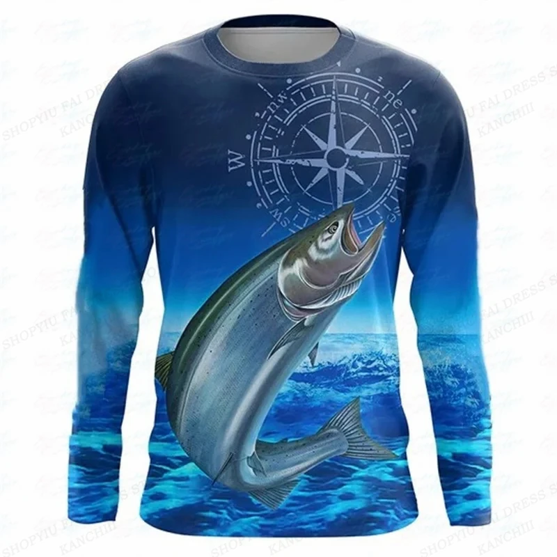 Men T shirt Fishing 3D Print T shirt Long Sleeve T shirt For Men\'s Clothing Men Fashion Tops Tees Casual Streetwear Oversized