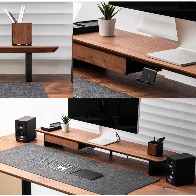 Under Desk Organizer Drawer M-Series Soft-Closing Slide Tray Solid Walnut Storage Box Quiet Damping Storage Case for Office