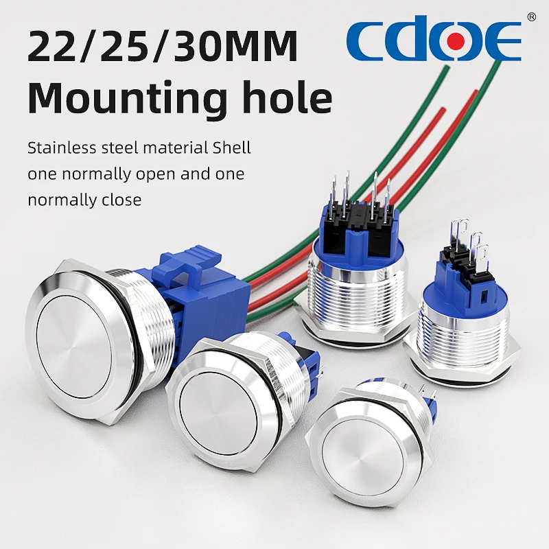 5Amp 22-30mm IP67 Latching/Momentary PushButton Switch Waterproof Stainless Steel Round Self-Locking 1NO 1NC 1 Pack