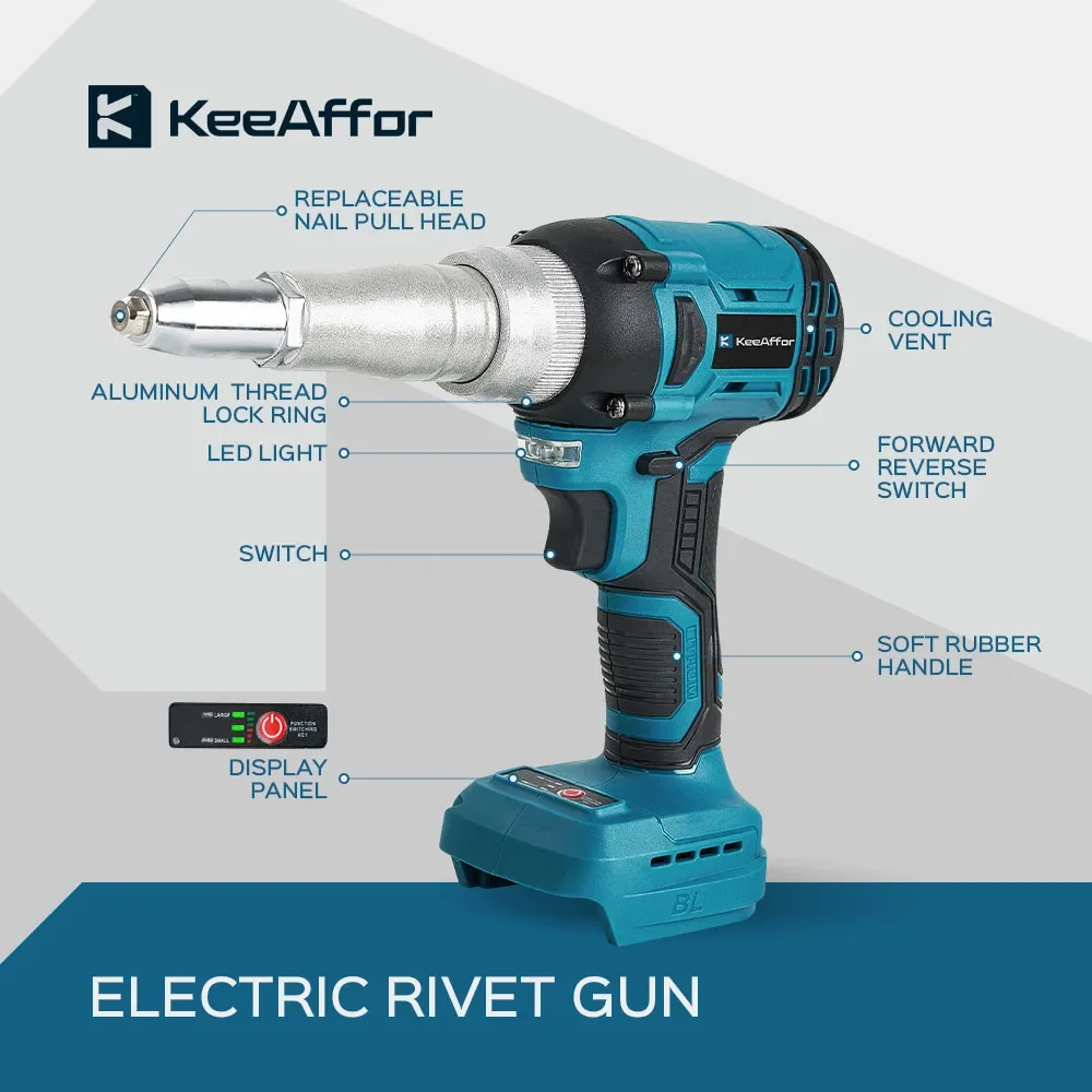 KEEAFFOR-Rebite Elétrico Sem Fio Nut Gun, Brushless Nut Gun, Inserção de Broca, Ferramenta Elétrica para Makita, Bateria 18V, 20000N, 720W