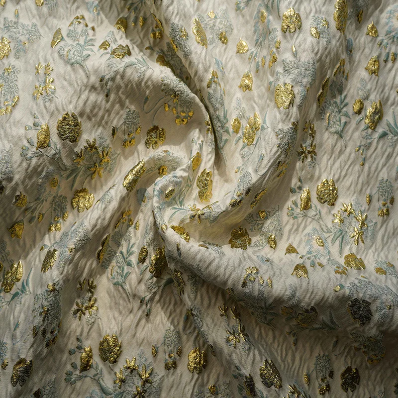 Luxury Red Plum Blossom Jacquard Fabric Golden Flower Embossed Women's Dress Fabric for Diy Sewing Clothes Bag Home Textiles