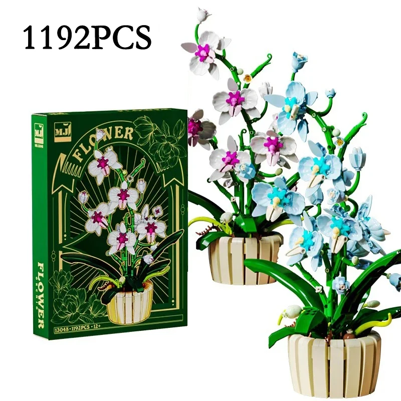

1192pcs Orchid Building Blocks Bouquet Flower Rose Plant Pink Blue Bricks Kid Model Assembled Toys Romantic Valentine's Day Gift