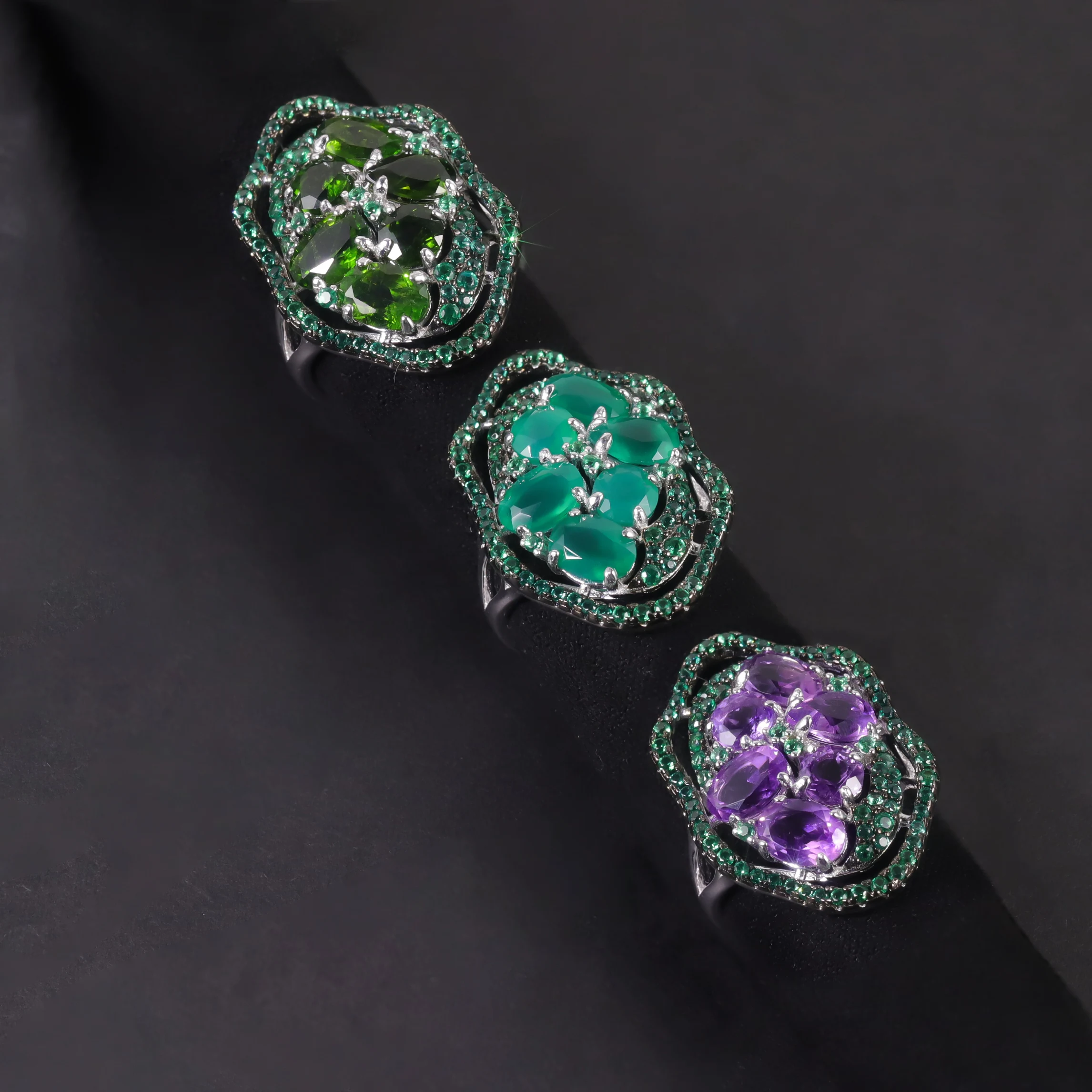 

GEM'S BALLET S925 Sterling Silver Vintage Birthstone Ring Natural Multi Gemstone Chunky Silver Ring Gift For Her Free Engraved