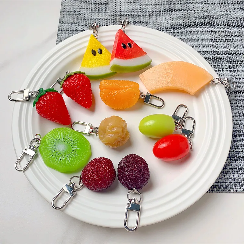 Realistic Fruit Keychain 3D Fruit Bag Charm With Openable Metal Clasp For Purse Backpack Summer Gifts And Everyday Accessories