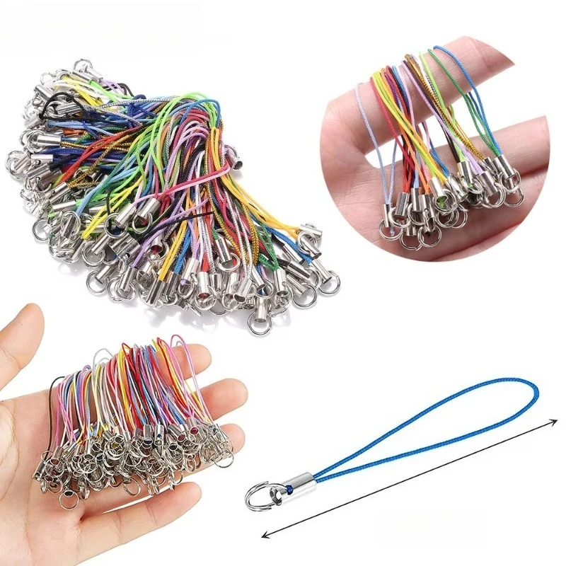 50pcs Colorful Polyester Cord Lanyards with Jump Ring for DIY Keychain Charms Craft Making Handmade Pendant Rope Materials