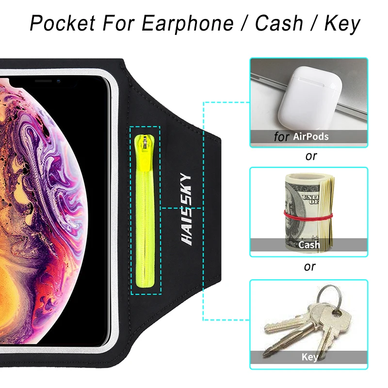 Running Sport Armbands Phone Case on Hand Holder Zipper Car key Pocket Earphone Bag For Airpods Pro iPhone Samsung Arm Band Bags