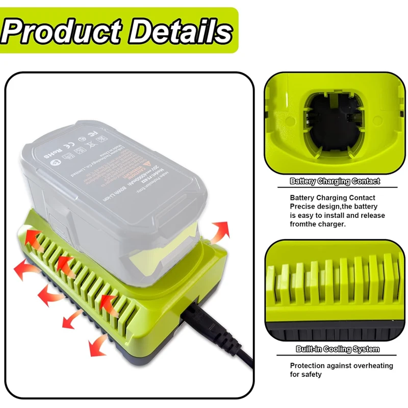 

ForRyobi Li-ion Ni-cad Ni-Mh BatteryP100 P102 P103 P105 P107 P108 Fast Charging EU/US Plug Portable 18V P117 Replacement Charger