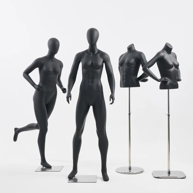 Clothing store model display rack, full body exercise dumb black half body dummy model running window display prop woman