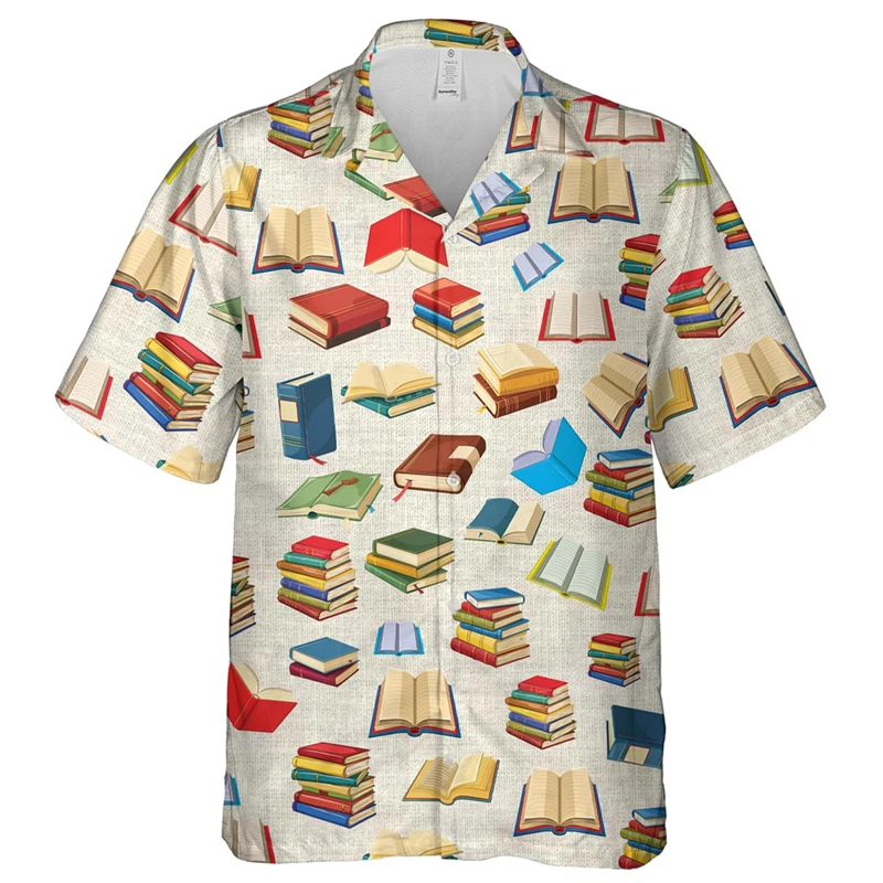 Back To School Graphic Shirts For Men Casual Boys Lapel Blouse Student Child Beach Shirt Book Student Class Hawaii Kids Blouses