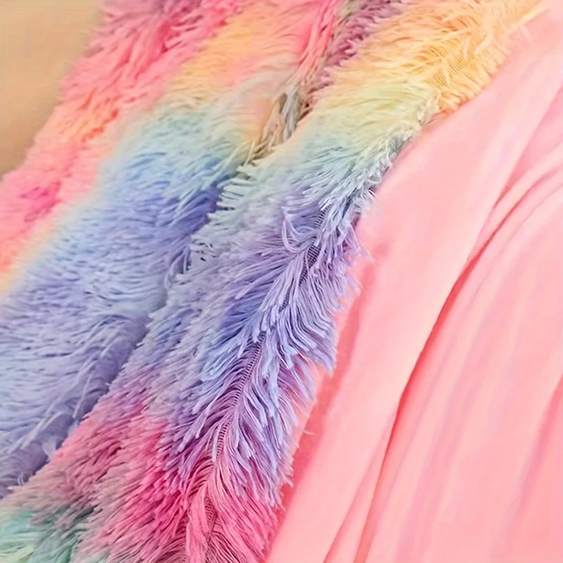 Faux Fur Throw Blanket Rainbow Big Bubble Rabbit Fluff Blanket for Couch Bed Fluffy Fuzzy Cozy Blanket Warm Blankets for Women