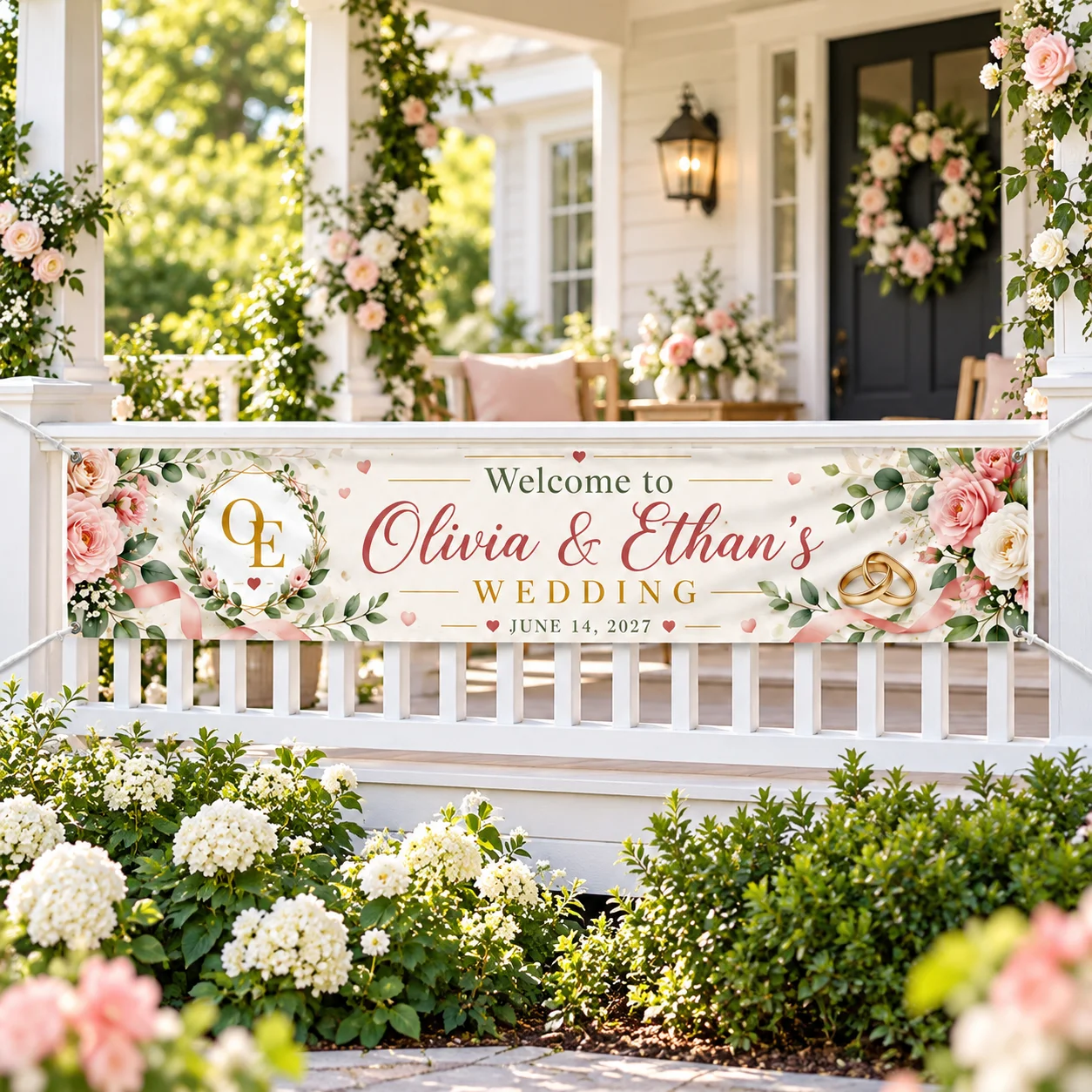 Custom Outdoor Railing Banner Personalized Garden Fence Flag 300x50cm Polyester Pongee with 4 Corner Grommets for Holiday Yard D