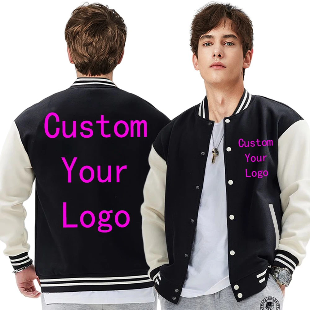 Customized The Logo/Letter Mens Jacket Loose Black Clothes Button Baseball Clothes Autumn Winter Warm Tops Warm Fleece Hoodies