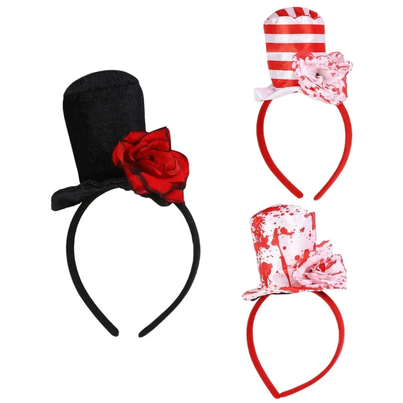 Krwawy Halloween kapelusz wiedźmy opaska do włosów kwiatkiem dla kobiet mężczyzn Cosplay nowość czarodziej czapki pałąkiem