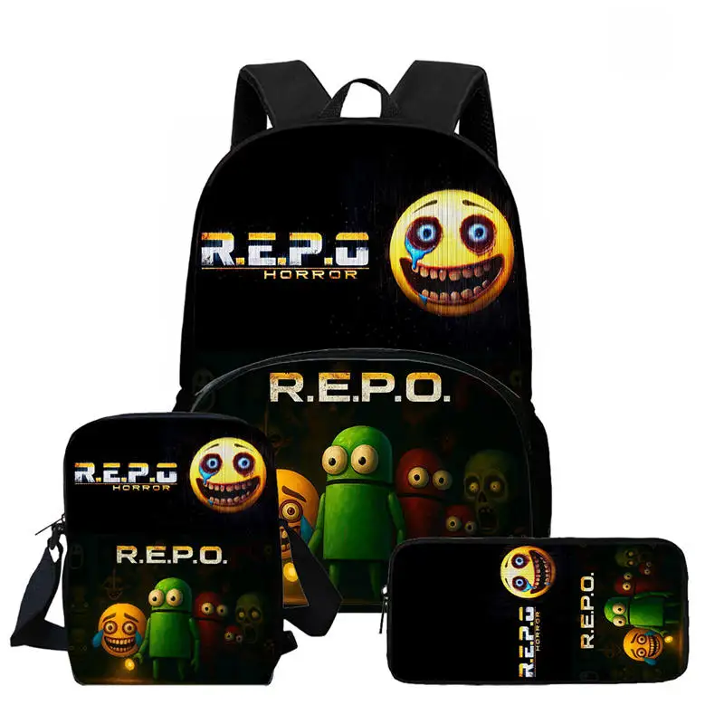 3-teiliges Set mit modischen R.E.P.O-Schultaschen für Studenten, Federmäppchen, Rucksäcken für Jungen und Mädchen, Umhängetaschen, Cartoon-Rücken für Kinder
