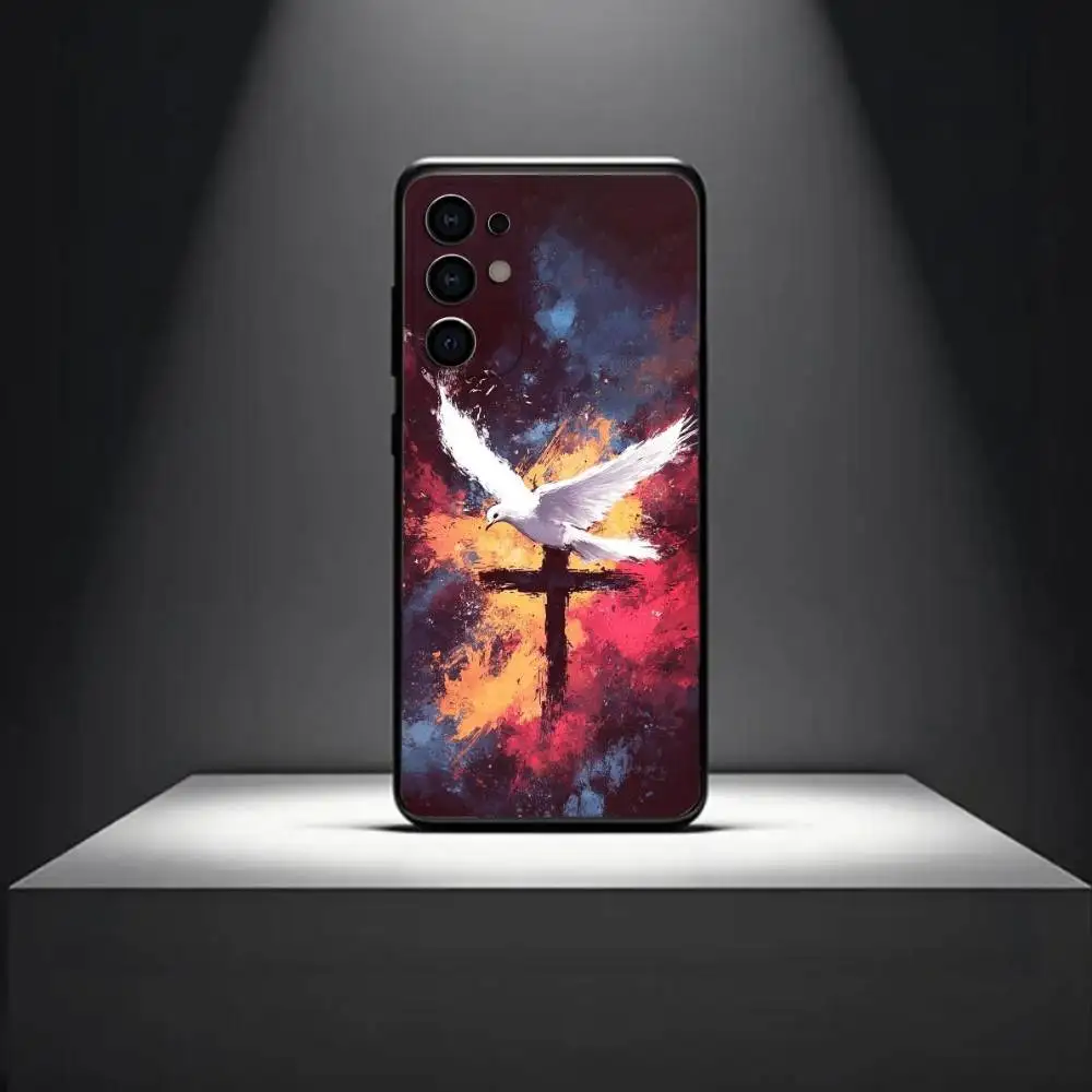 حافظة لهاتف سامسونج S 25,24,23,22,30,21,10,9,Ultra,Plus,Lite,FE,4,5G حافظة سوداء ناعمة من Art Bible Christian Cross #5