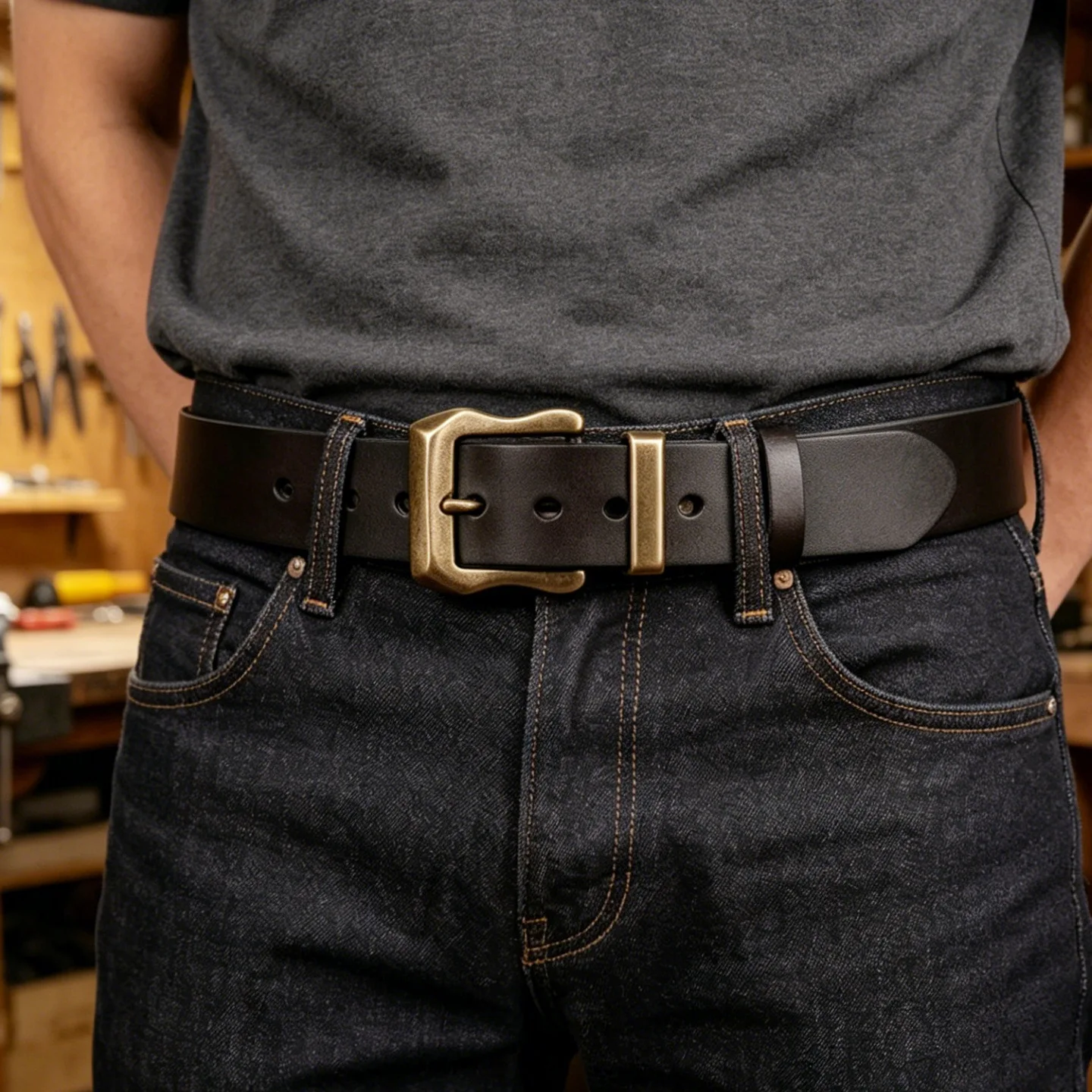 Men's Handmade Retro Copper Needle Buckle Belts,Genuine Leather Top Layer Cowhide Casual Personalized Desgin Jeans Belt for Man