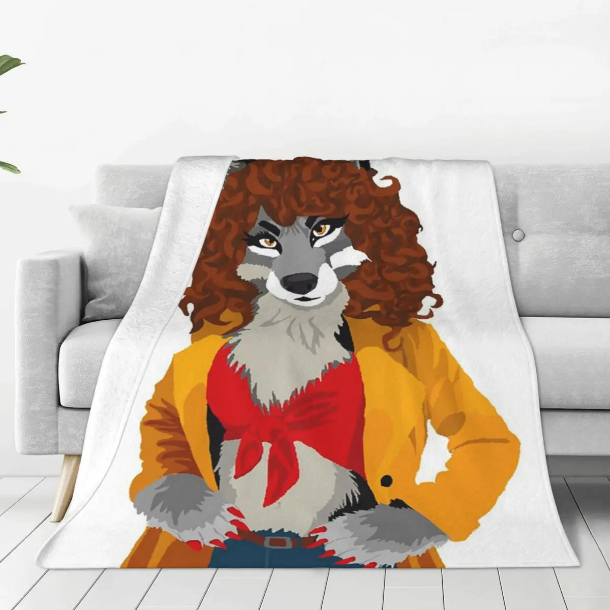 Wolf Woman In Yellow Jacket,red Halter Top Blanket Flannel Sofa Throw Blankets For Home Bedroom Outdoor Throws Bedspread Quilt