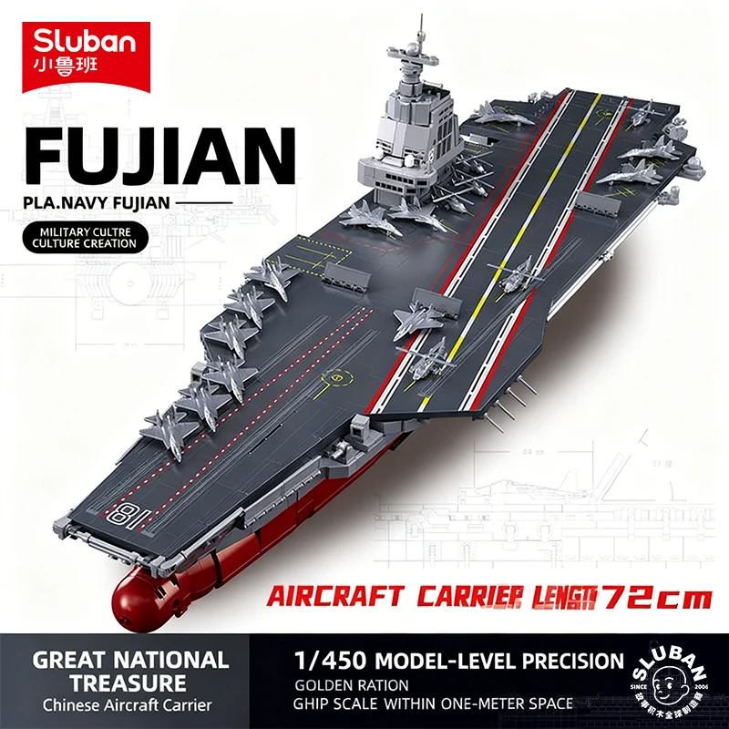 Sluban B1188 Fujian авианосец масштаб 1:450 военный военный корабль модель строительные блоки кирпичи креативная игрушка для мальчиков для взрослых и детей подарок