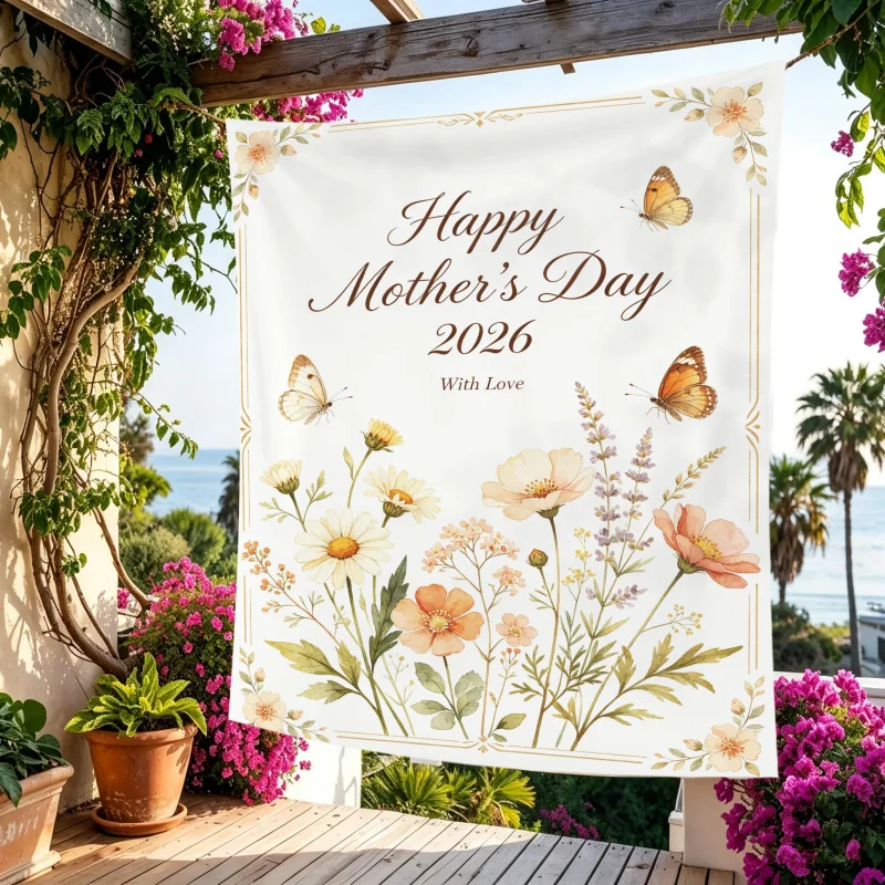 2026 Mother's Day Daisy Orange Flower Tapestry Watercolor Butterfly Polyester Wall Hanging Decoration Room Decoration