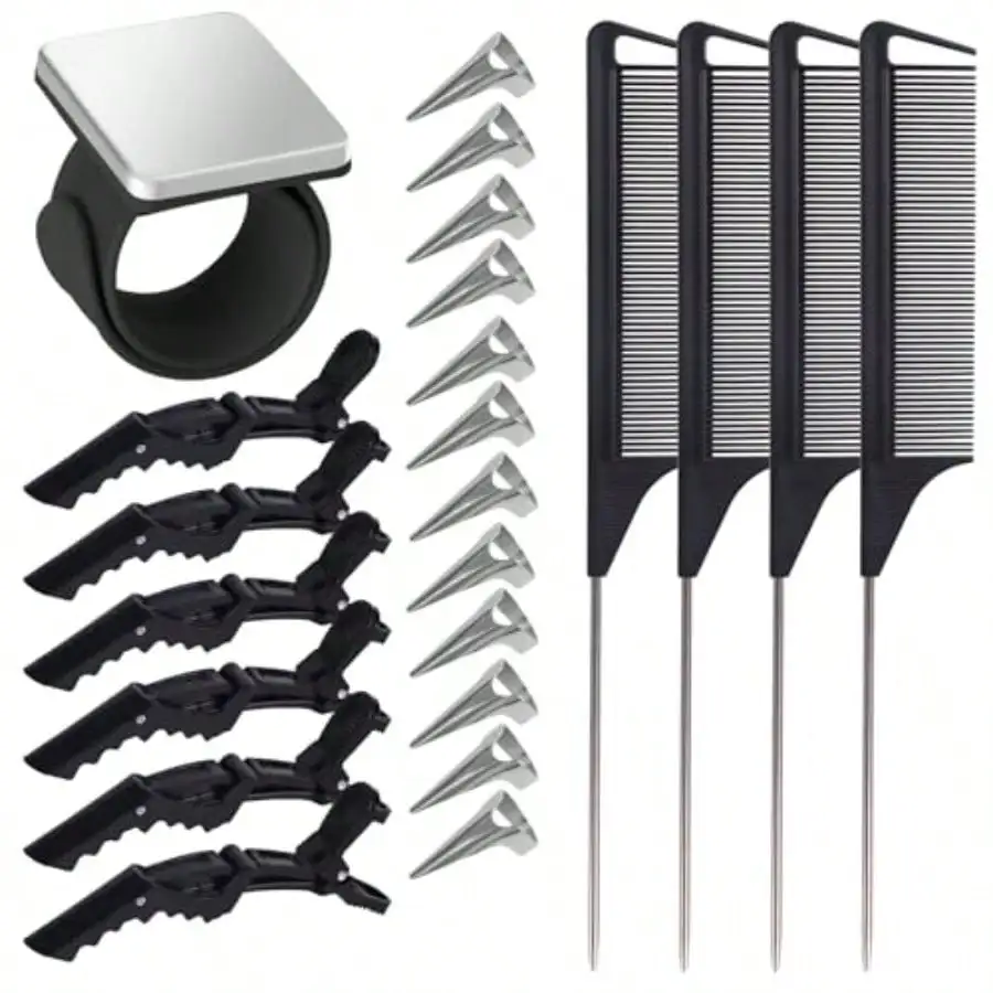 

D23 Pieces Hair Braiding Tools Set Magnetic Wrist Pin Holder Sectioning Clips Rat Tail Combs Hair Parting Rings For Braiding