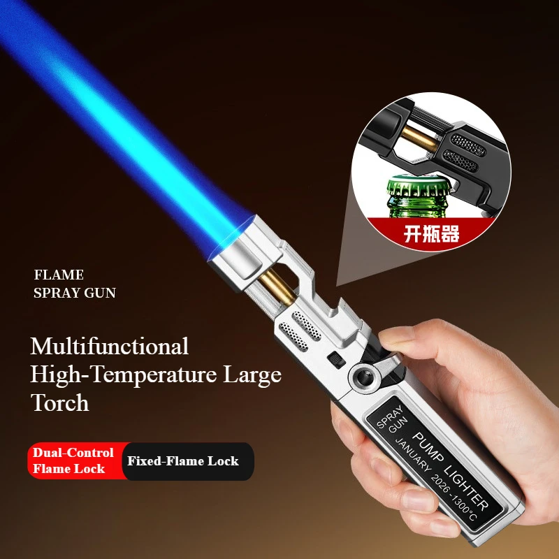High Power Handheld Jet Torch Lighter Bottle Opener, Fixed Flame Lock Design, High Temperature Igniter for Outdoor BBQ Cooking