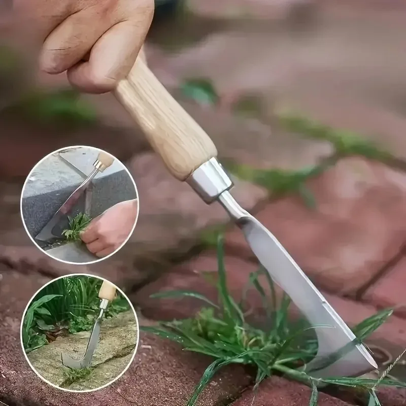 Stainless Steel Manual Weed Puller Garden Hand Weeder Rake Sharp Tines Grass Rooting Weeding Tool for Easily Removing Weeds