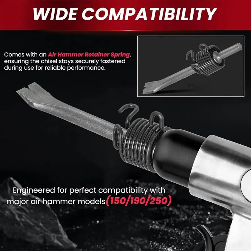 Heavy Duty Pneumatic Air Hammer Chisels Set Of 10Pcs, High Carbon Steel With 0.401