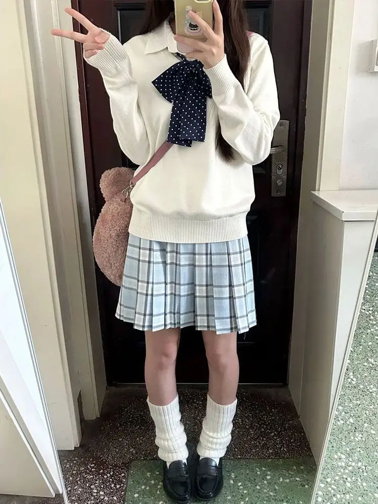 

Japanese Sle JK orm Spring Autumn Long Sve Knitted Sweater V-Ne Layering Top Commute Friendly Women's Faion