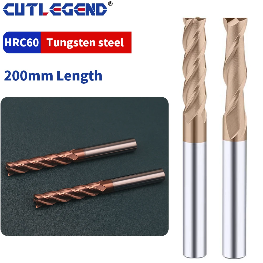 

CUTLEGEND Solid Carbide End Mill 200mm overall length CNC Milling Cutter For Aluminum Steel 6mm 8mm 10mm 12mm 14mm 16mm 20mm