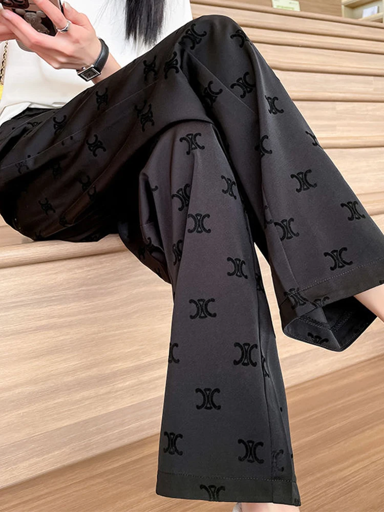 

plus Size Women's High Waist Ice Silk Chiffon Wide Leg Pants Summer Slimming Bla Casual Suit Pants Drapey Floor-Length