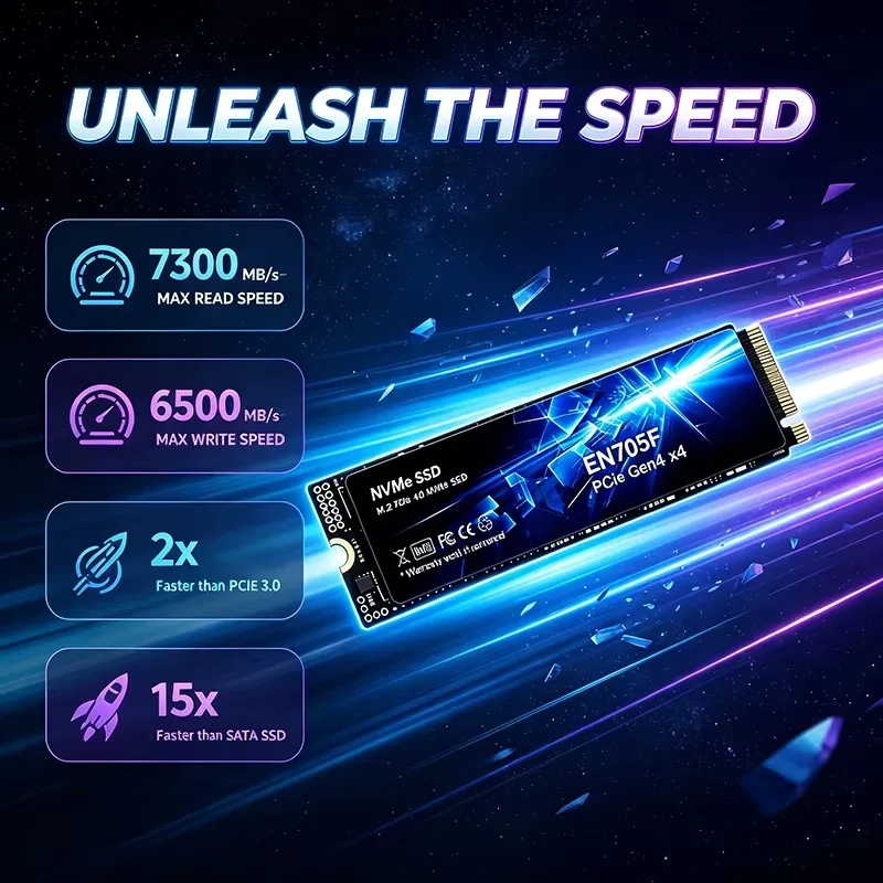 EN705F M.2 2280 NVMe SSD PCIe4.0 X4 7300MB/s TLC 3D NAND 500GB 1TB 2TB 4TB Gaming SSD for PS5 PC Laptop