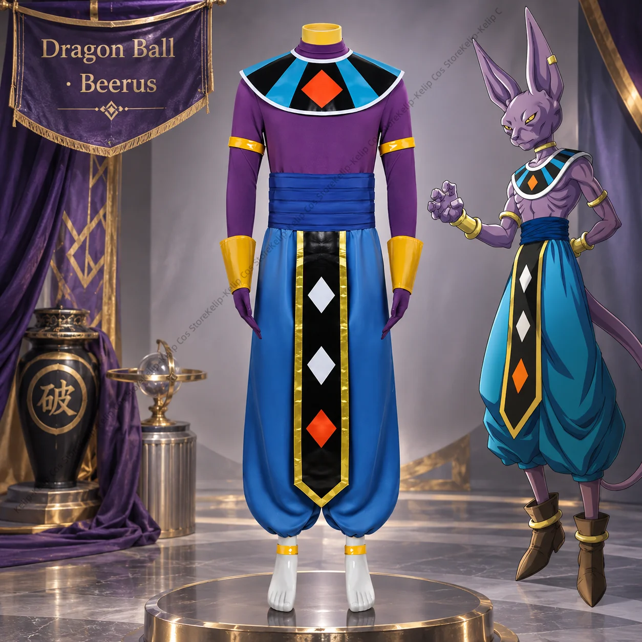 Beerus Cosplay Costume Purple Blue God of Destruction Uniform Set Outfit for Halloween Carnival Comic Con Stage Role Play