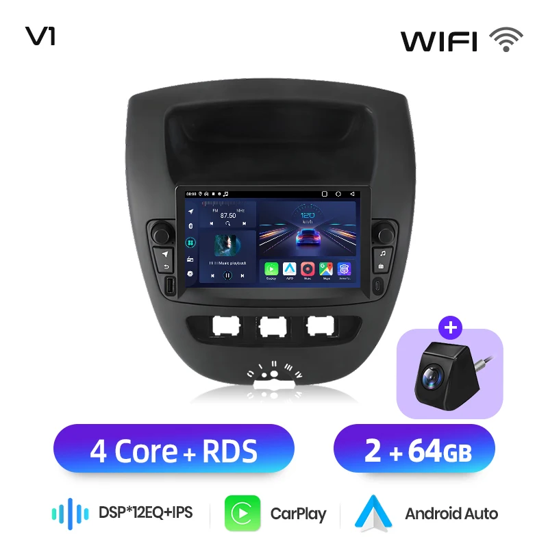 Junsun 7 "Draadloze CarPlay Android Auto Radio voor Peugeot 107 Toyota Aygo Citroen C1 2005-2014 GPS Stereo multimedia 4G - afbeelding 1