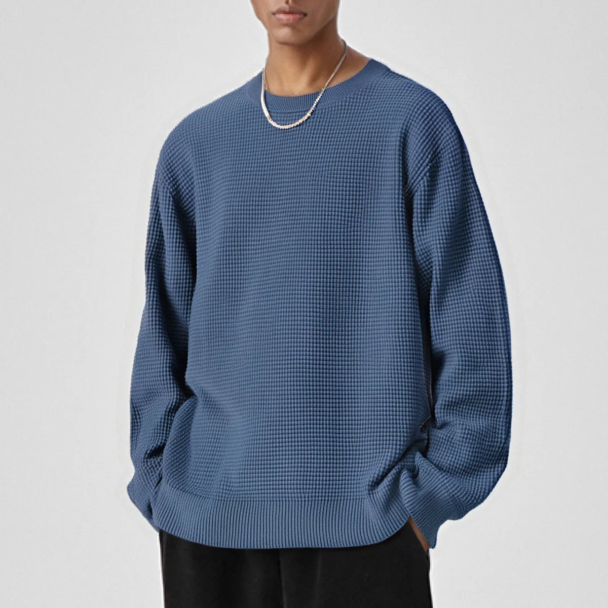 

Autumn Winter Men Long Sleeve Loose Casual Pullover Knitted Sweater Man Vintage Fashion Bottom Sweaters Tops