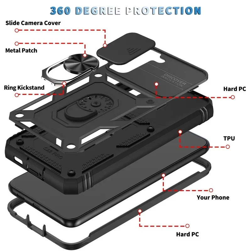 Case For Samsung S24 Ultra S22 S23 FE Ultra Plus A54 A15 5G Heavy Duty with Camera 360 Degree Rotate Kickstand Shockproof Cover