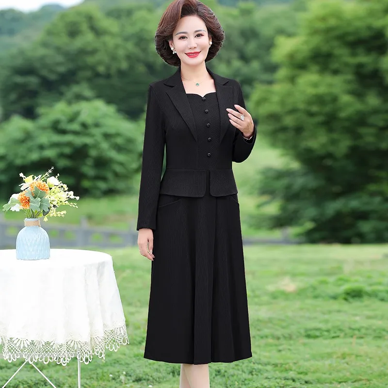 Elegant  Women Autumn Dress Femme Fashion Solid Suit Collar Office Long Sleeve A-line Party For Women Midi  Vestido