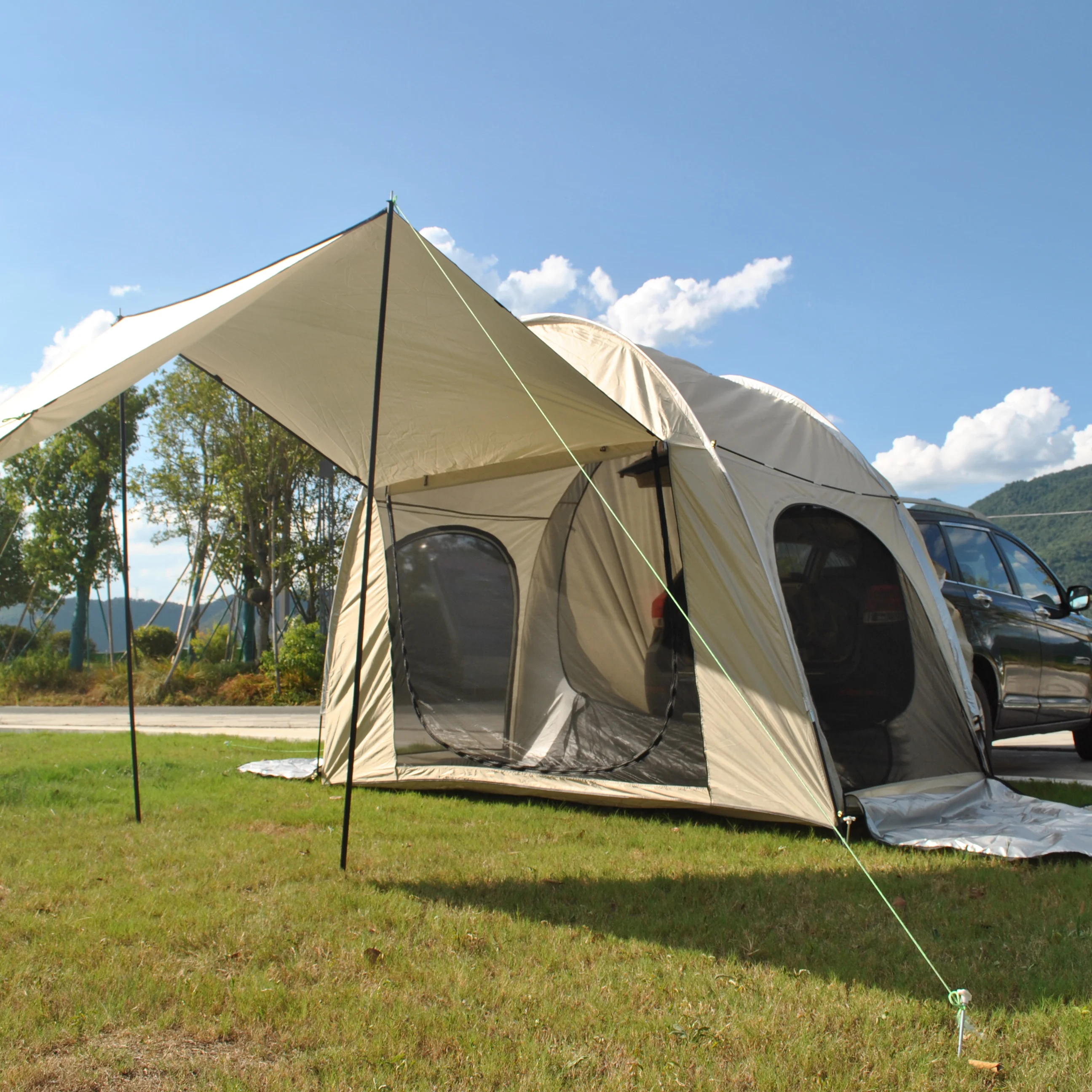 Outdoor SUV Car Rear Extension Tent Car Rear Tent With Canopy Self-Driving Tour Wilderness Anti-Mosquito Sunshade,car tent