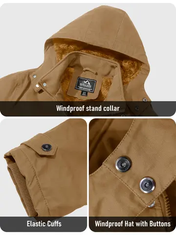 MAGCOMSEN Herr Vinterjacka Bomull Fleecefodrad Varm Jacka Avtagbar Huva Vindtät Kappa Vindjacka Parka Herr 6 Fickor 10 best sales 6-ficksjacka för män - №1