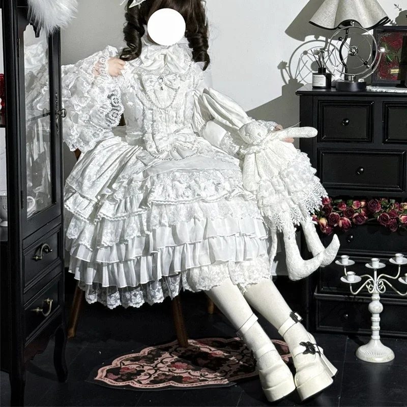 

Student Original Design Lolita Dress Gorgeous Flower Wedding Jsk Strap Dress Female Japanese Sweet Girl Loli Tea Party Dress Set