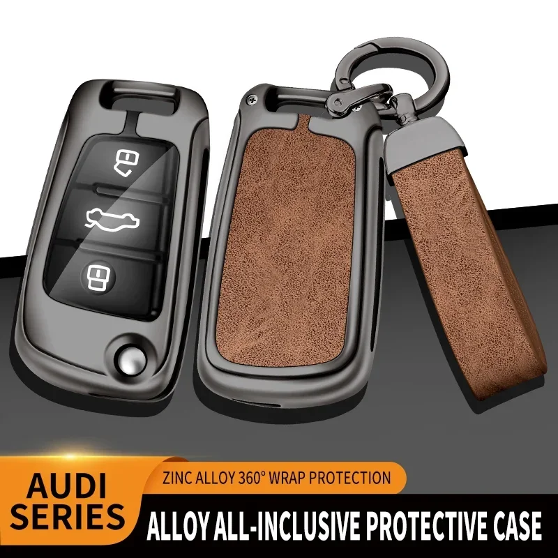 Zinc alloy leather car remote control key fob protective case for Audi A3 8P 8V 8L S3 RS3 Q3 TT Q2 protective key fob case