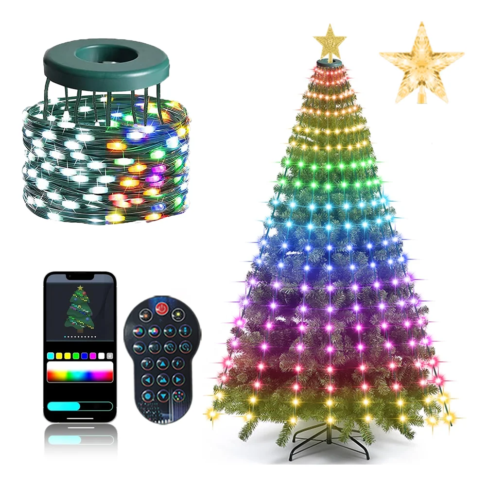 زينة ضوء النجوم لعيد الميلاد التي يتم التحكم فيها من التطبيق، وأضواء عطلات RGB الذكية المزودة بالموسيقى، وأوتار إضاءة مزخرفة مع وقت عن بعد