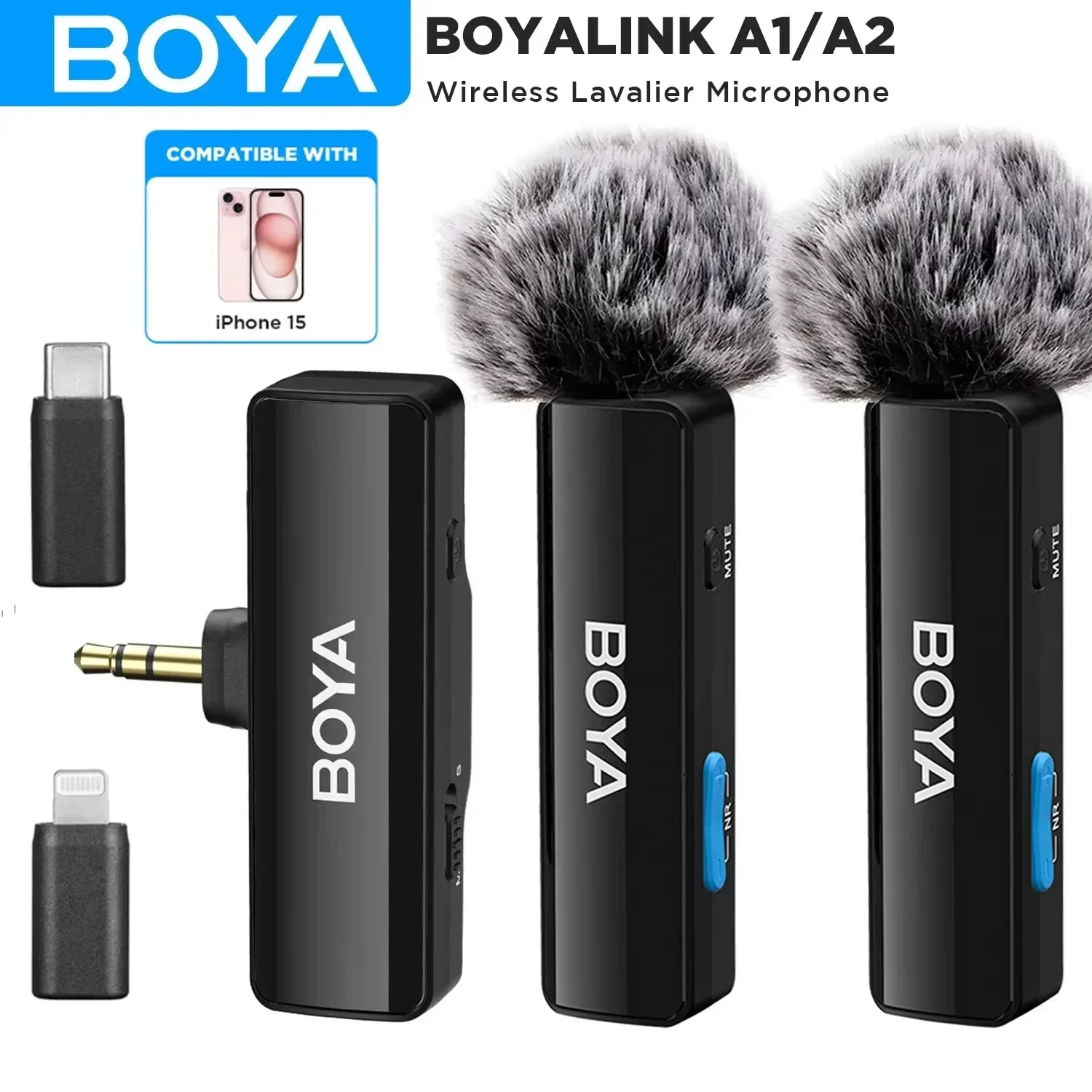 BOYA BOYALINK Un micrófono de solapa inalámbrico Lavalier para iPhone Android PC Computadora Cámaras DSLR Sistema de micrófono dual de solapa todo