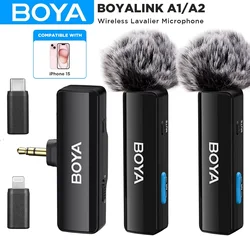 BOYA BOYALINK Un micrófono de solapa inalámbrico Lavalier para iPhone Android PC Computadora Cámaras DSLR Sistema de micrófono dual de solapa todo en uno para transmisión en vivo Youtube Grabación de video Vlog