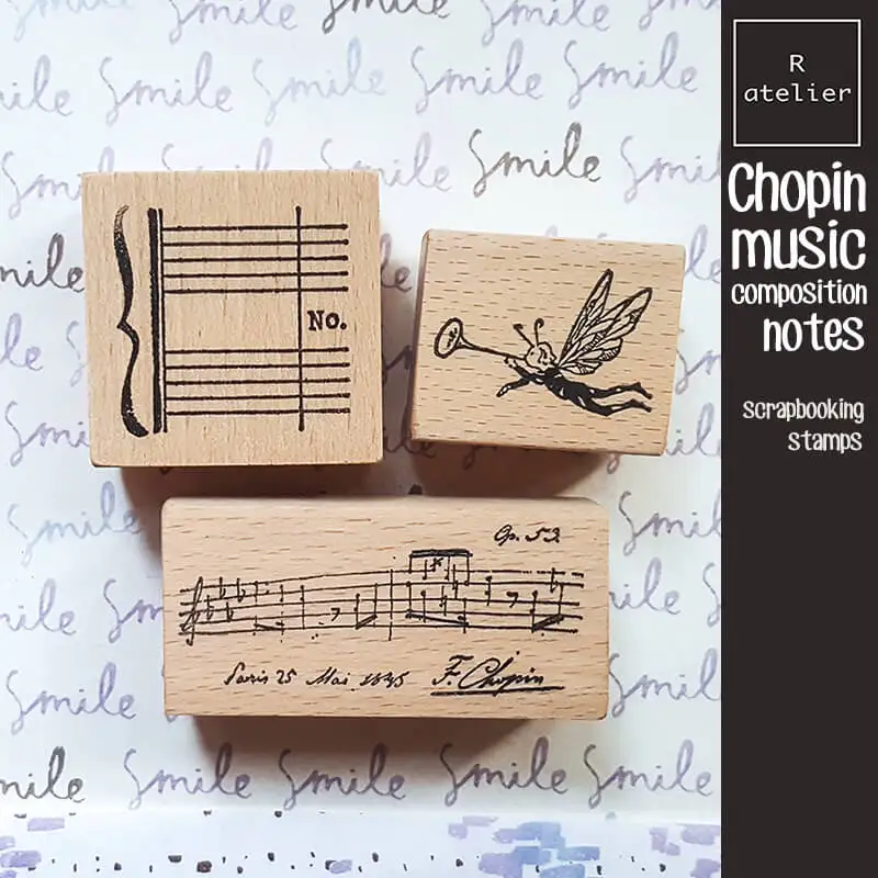 Music Stamp, Scrapbooking Supplies, Scrapbook Decoration, Journaling Background Deco Wooden Stamps