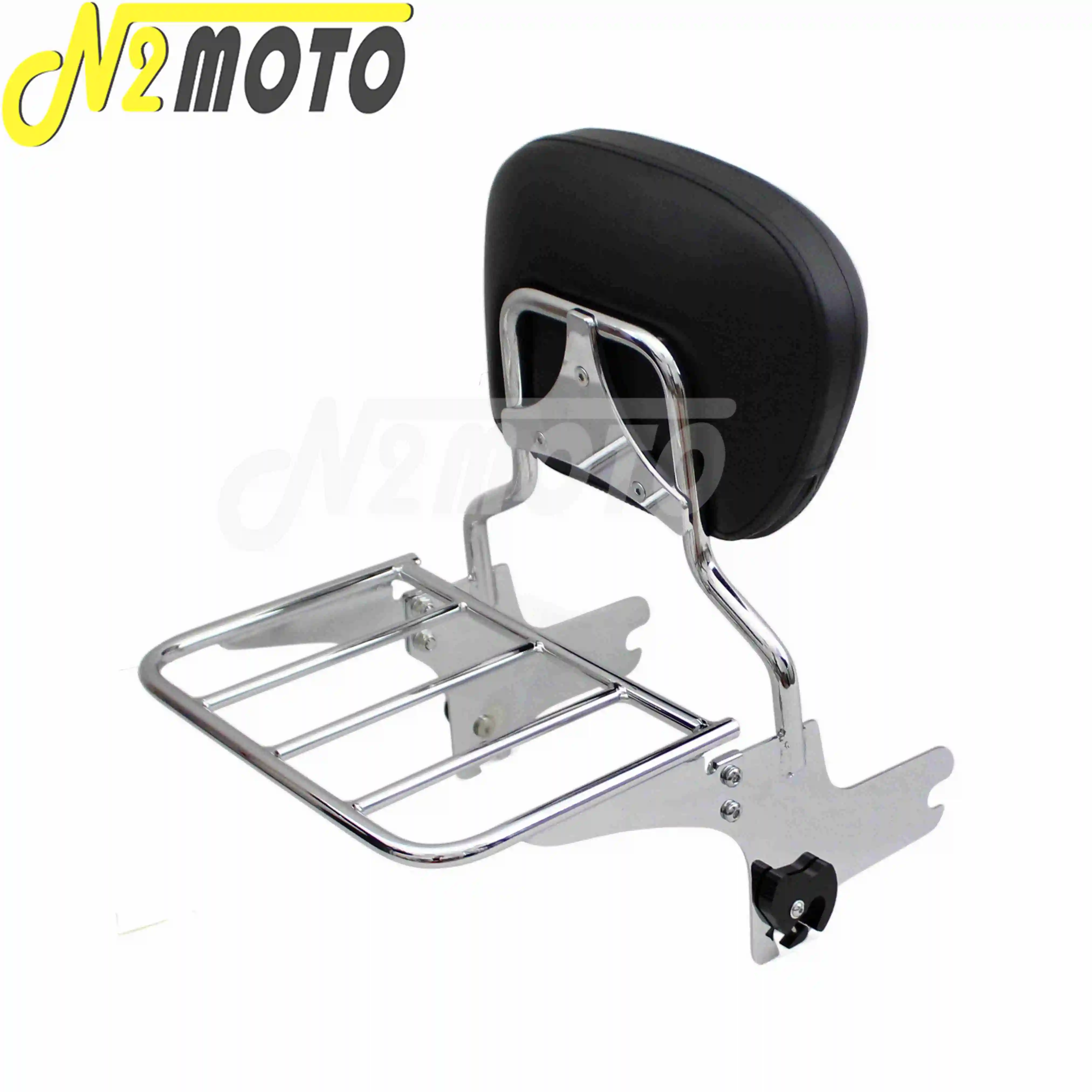 Motorcycle Black and Chrome Sissy Bar Luggage Rack Detachable Rear Passenger Backrest Pad for Harley Road King FLHX FLTR 97-08