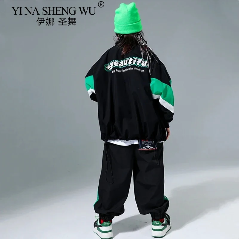 Boys and Girls Contrast Bomber Jacket, Sport Pants Street Dance Coat, Children's Streetwear Set Kids Jazz Clothes School Uniform