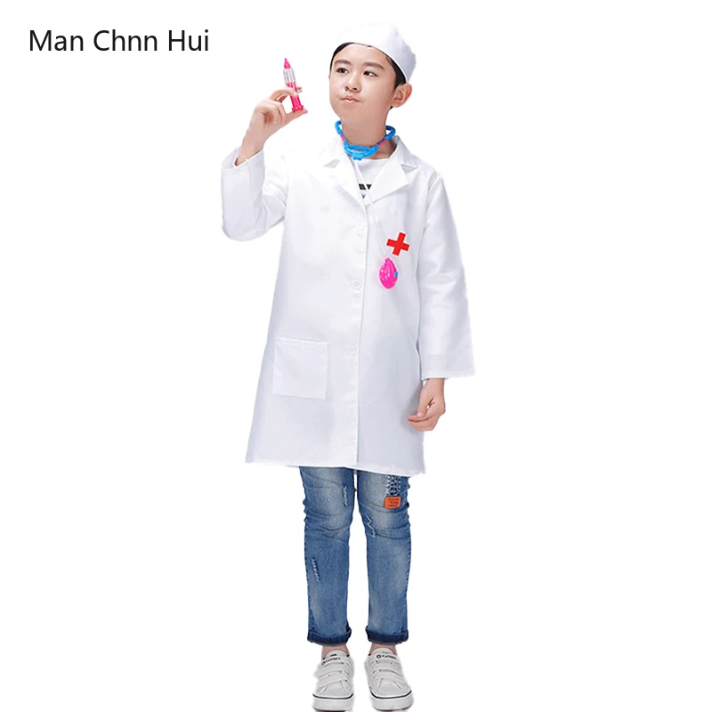 

Children's Doctor Nurse Role Play Costume Halloween Party Coat White Robe Kids Nurse Uniform Hat for Boys and Girls