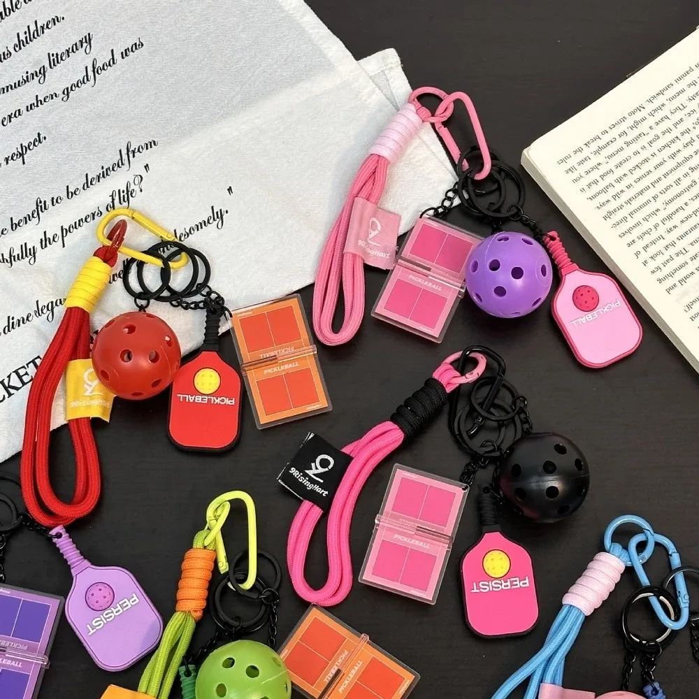 PVC Pickleball Paddle Set Keychain Detachable Dopamine Simulation Pickleball Keyring with Buckle Bag Charm Bag Accessories
