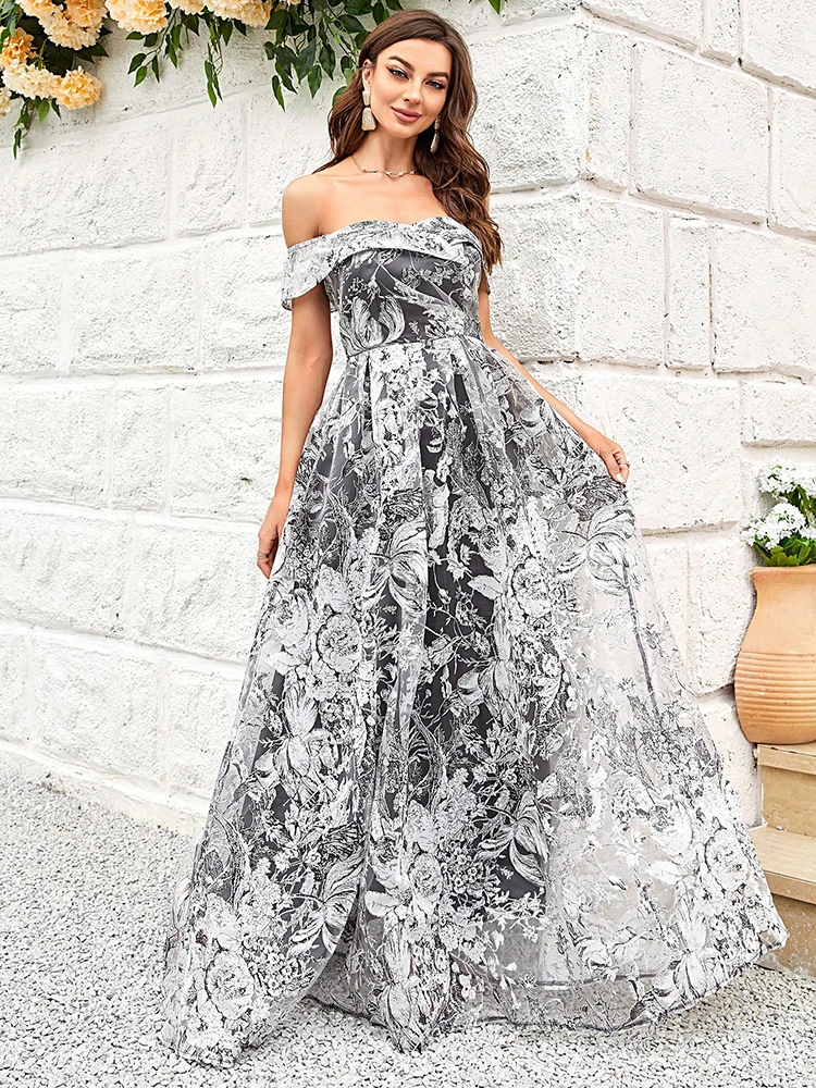 TOLEEN Women Floor-Length Dresses Sexy Organza Strapless Skirt Dress Vintage Line Neck Embroidery Vestidos de Novia